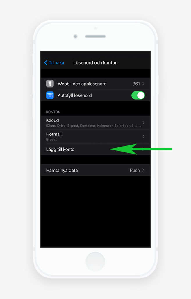 E-postkonto iOS iPhone/iPad - Lägg till konto