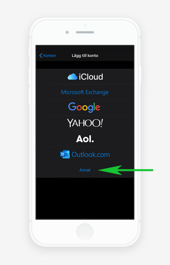 E-postkonto iOS iPhone/iPad - Annat konto