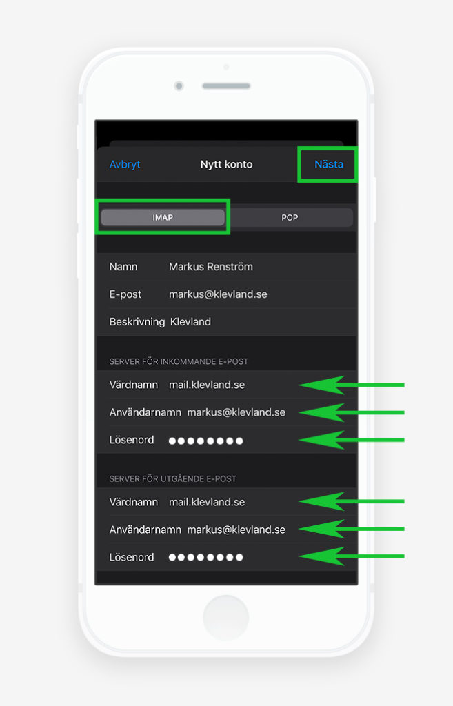 E-postkonto iOS iPhone/iPad - IMAP