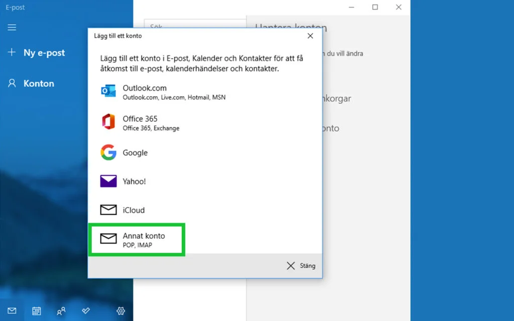 E-postkonto Windows - IMAP