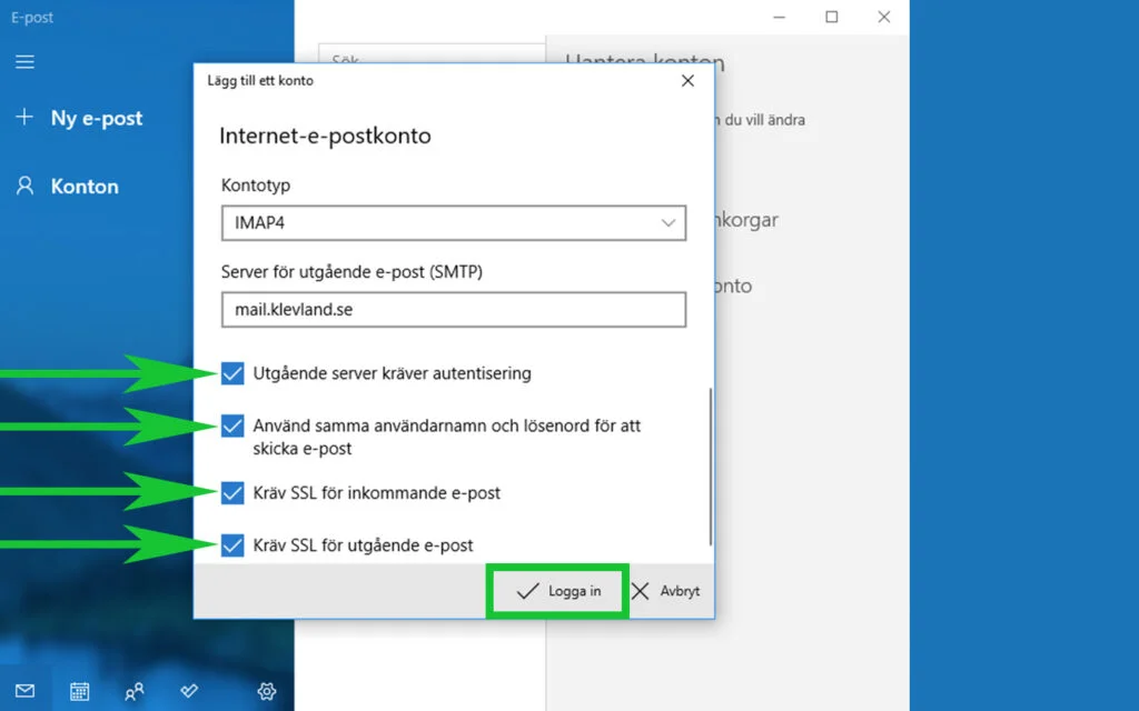 E-postkonto Windows - Server
